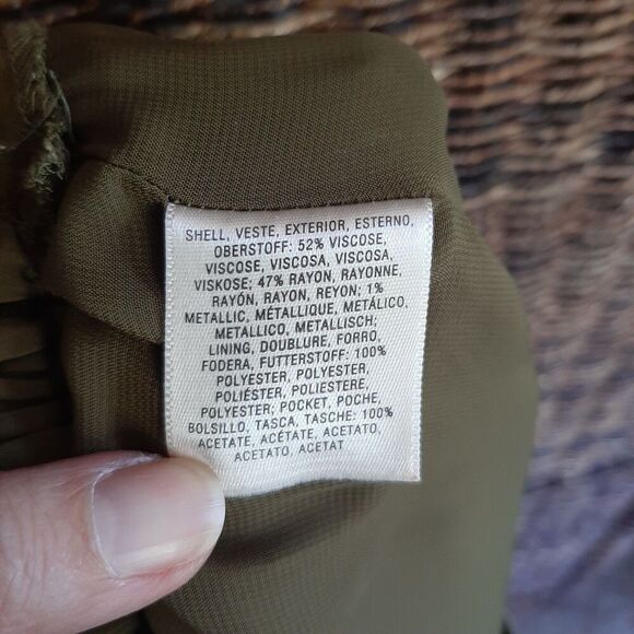 Anthropologie Elevenses Embroidered Womens Pants 2 Green Metallic Cropped Lined - Picture 7 of 9